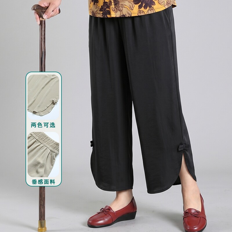 中老年妈妈夏季阔腿裤女高腰薄款图片