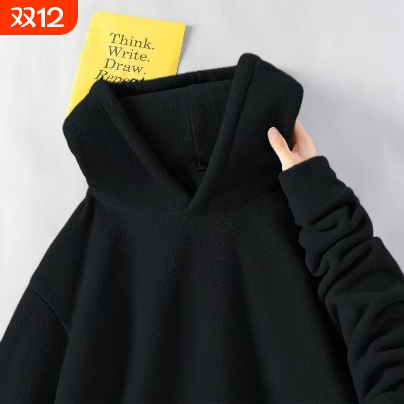 美式复古重磅双面摇粒绒卫衣男女同款秋冬款加绒加厚保暖连帽外套
