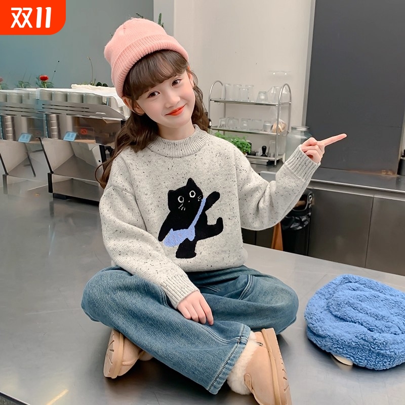 女童冬装毛衣加厚2025新款洋气儿童秋冬款打底针织衫女孩套头上衣