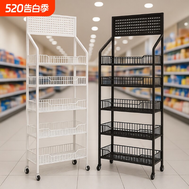 超市零食货架陈列架饮料小食品展示架便利店收银台多层置物架移动