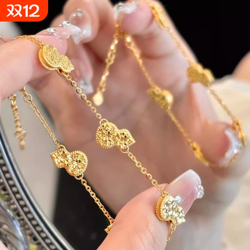 镀真金强保色五福临门沙金手链新中式葫芦手链招财福禄饰品