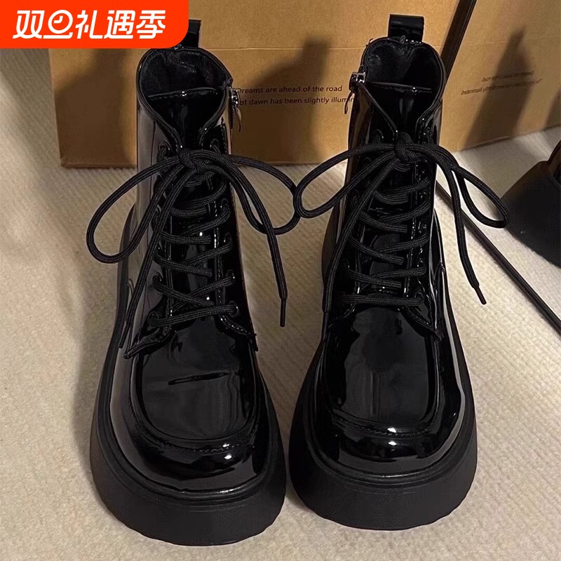 甜酷马丁靴女2024年秋冬新款英伦风大头短靴学院风加绒厚底机车靴