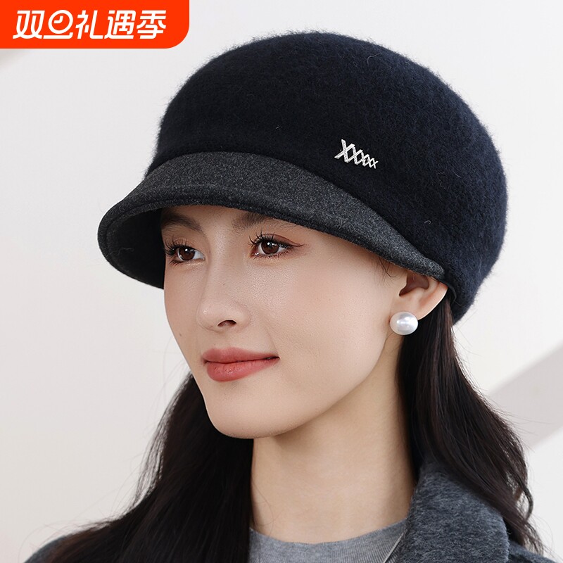 帽子女秋冬季针织保暖鸭舌帽加厚加棉贝雷帽女士妈妈帽韩版百搭款