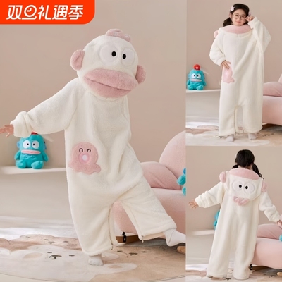 白色丑鱼儿童连体睡衣秋冬季