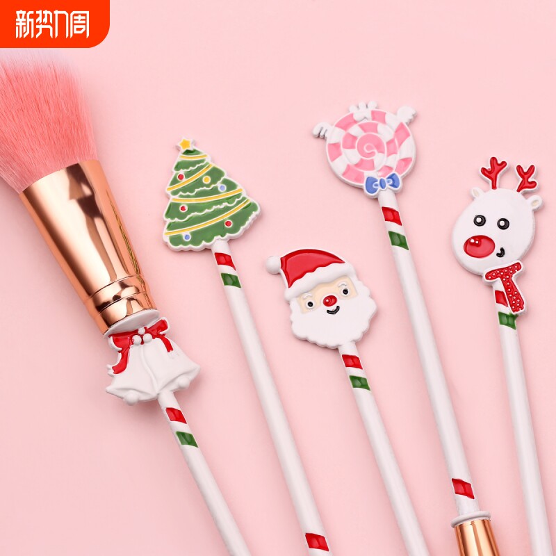 圣诞节化妆刷礼物 麋鹿初学者套装眉刷遮瑕刷眼影刷鼻刷美妆工具