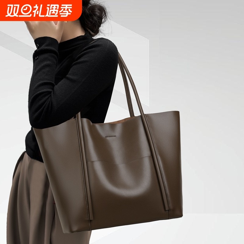 CCAMO牛皮大包秋冬托特包休闲包包女大容量包包百搭简约单肩包