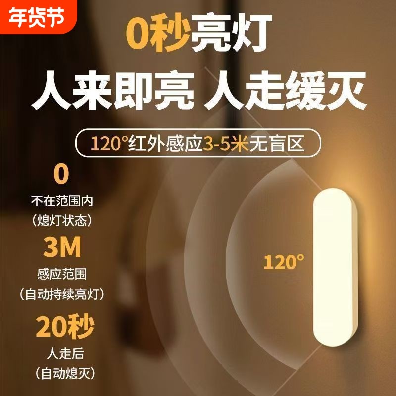 照明led充电感应夜灯免打孔长续航免布线贴过道橱柜小夜灯,3C数码配件,USB灯,淘宝优惠券,粉丝福利购,淘宝优惠卷