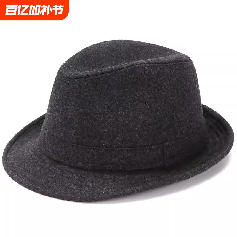 帽子男春秋礼帽男士冬毛呢保暖秋冬中老年人冬天老人帽呢子黑色