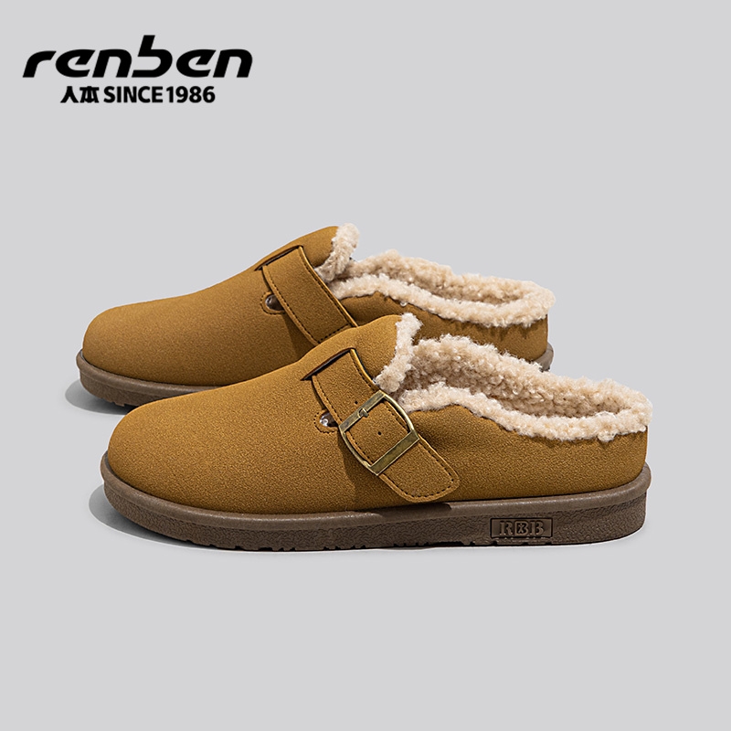 人本勃肯鞋女款2025冬季新款雪地靴复古毛毛鞋加绒保暖厚底棉鞋