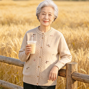 中老年人女装春秋女奶奶秋装毛衣外套妈妈秋冬上衣老人针织衫开衫