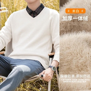 潮流修身 秋冬季 新款 领休闲针织衫 毛线衣加绒内搭 毛衣男假两件衬衫