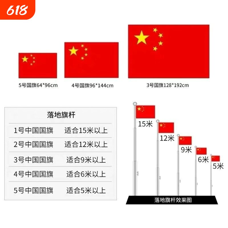 中国纳米国旗五星红旗户外防水防晒1号2号3号4号5号6号加厚大红旗旗帜广告旗班旗公司旗落地
