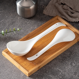 陶瓷大汤勺纯白家用饭店长柄盛汤勺舀粥调羹汤匙勺子白瓷特大号