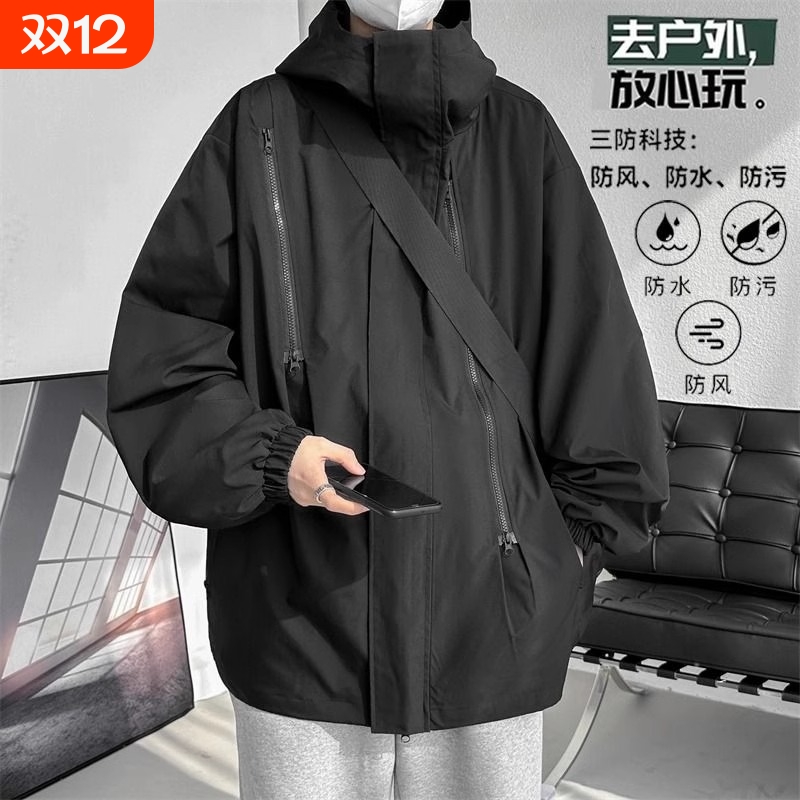 黑色三合一户外冲锋衣男防风防水春秋美式外套工装登山服夹克内胆
