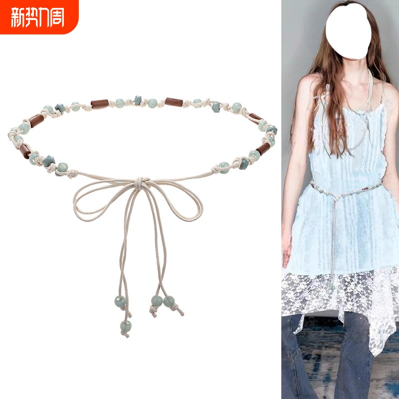 细腰带配饰女系带波西米亚装饰连衣裙配裙子百搭腰绳麻绳腰链夏天