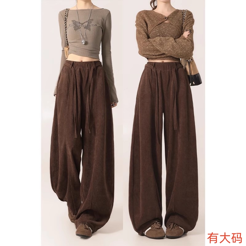 咖色复古弯刀裤女秋季2025新款慵懒垂感高腰显瘦宽松阔腿裤子大码