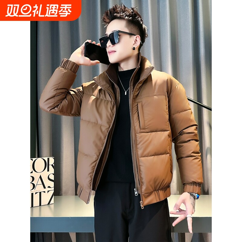 户外冬季假两件羽绒服男装高级感棉衣2025新款修身时尚痞帅风棉服