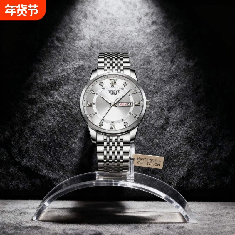 手表男款机械风全自动防水高级感全自动男表数字双日历防水腕表男