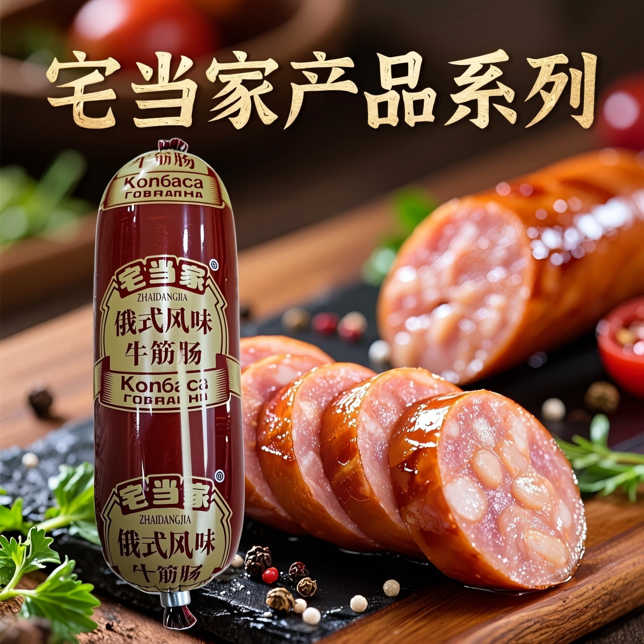 俄罗斯风味牛筋肠香肠非进口火腿大牛肉肠卢布肠食品早餐冷冻好吃