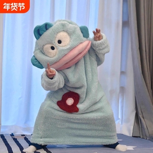 丑鱼连体睡衣大嘴鱼儿童秋冬加厚长款睡袍睡裙搞怪大童家居服亲子