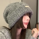 毛绒堆堆帽女秋冬季 大头围百搭休闲冷帽保暖帽子情侣护耳针织帽潮