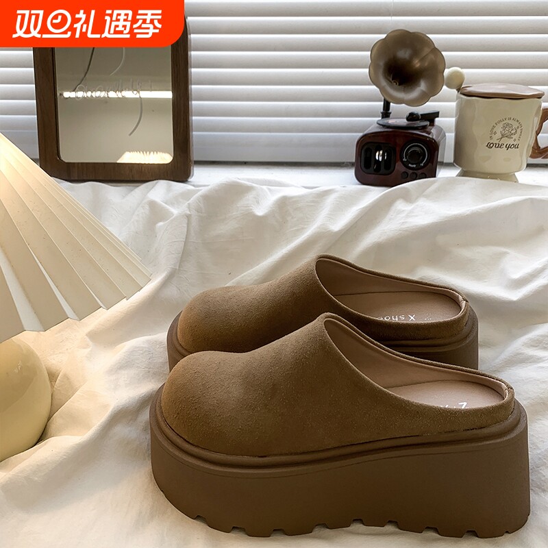 勃肯包头半拖鞋女外穿2025秋季新款厚底增高矮子乐懒人穆勒博肯鞋