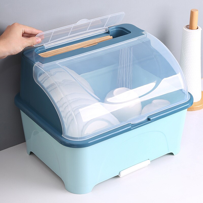 装碗筷收纳盒放碗箱沥水厨房用品带盖置物碗碟家用台面碗柜收纳架