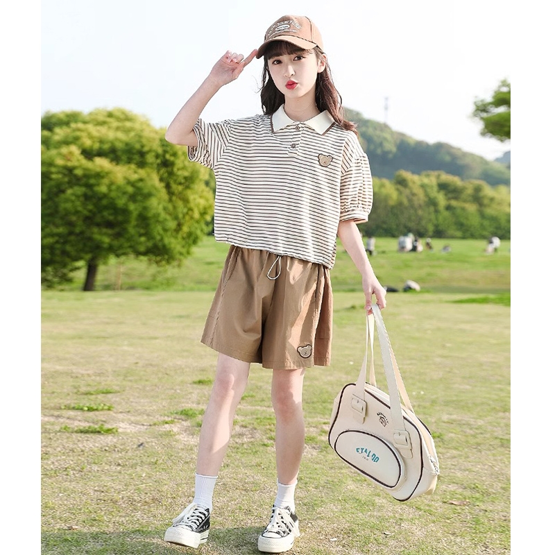 女童短裤套装2025新款中大童洋气女孩儿童夏装短袖T恤休闲两件套