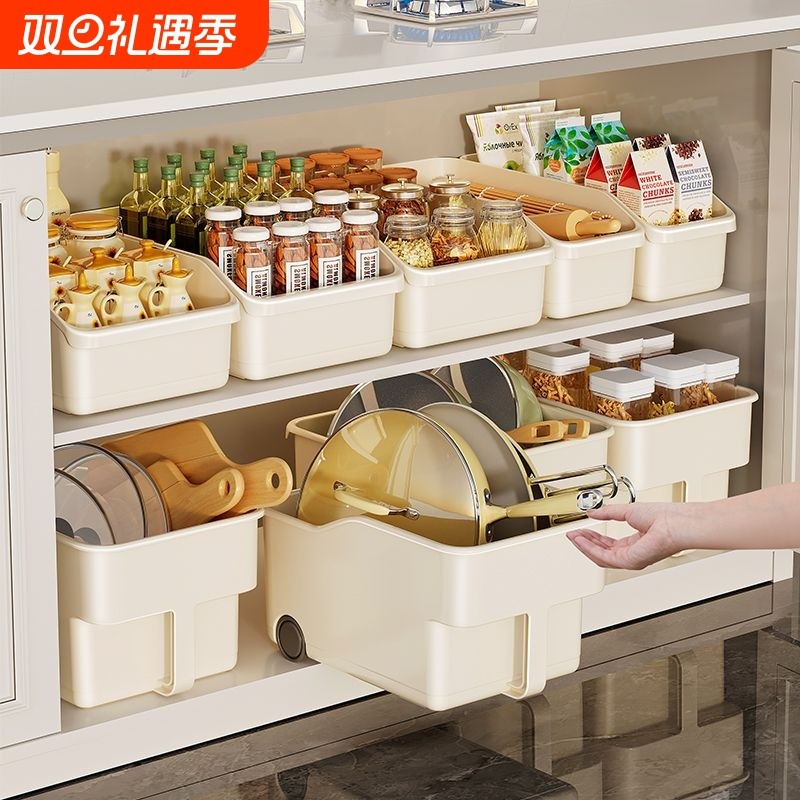 橱柜收纳置物架带滑轮家用厨房加厚调料零食杂物吊柜储物柜子把手