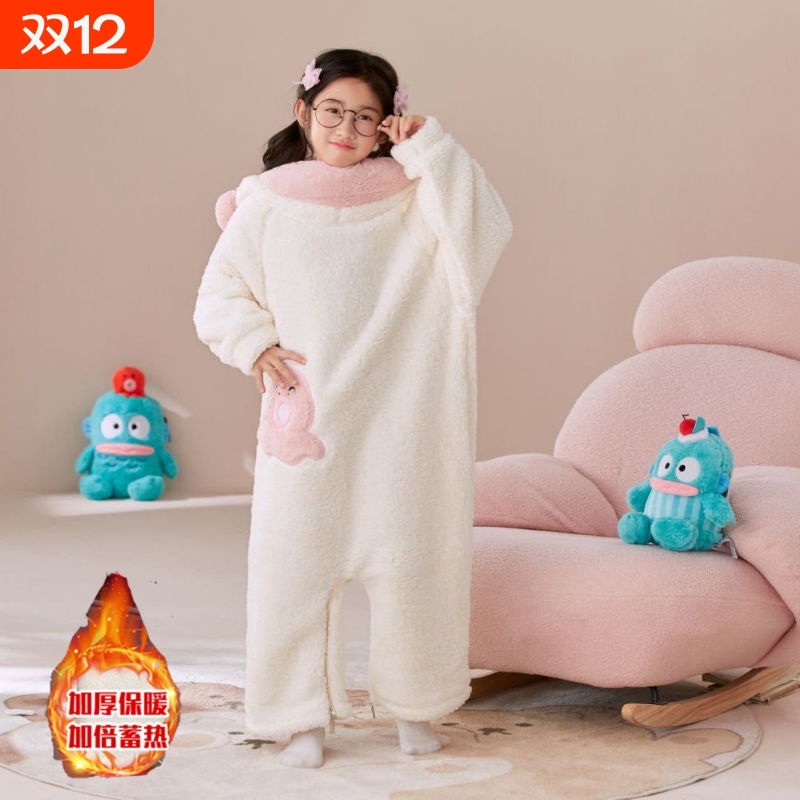 加绒加厚新款白色儿童丑鱼睡衣