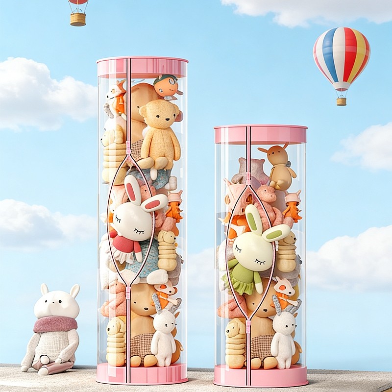 优选娃收纳桶毛绒玩偶收纳网兜公仔儿童玩具透明筒神器拉链娃娃筒