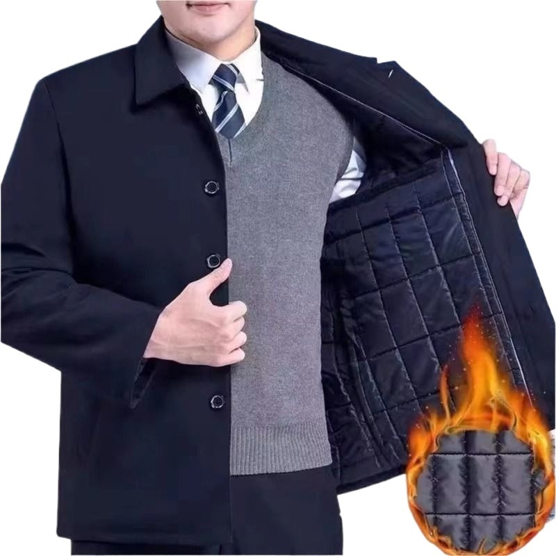 反季清仓高档翻领外套秋冬休闲宽松中年干部爸爸装新年薄款外穿