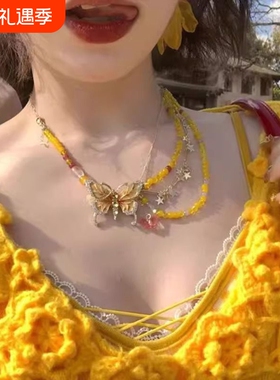 黄色银杏叶项链甜酷风女式