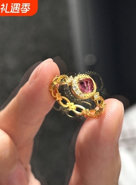 小红书爆款中古vintage戒指女高级感轻奢风镶嵌锆石镂空花丝指环