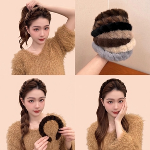 发箍女2025年秋冬韩系新款 复古豹纹带齿毛绒防滑洗脸发卡头箍头饰