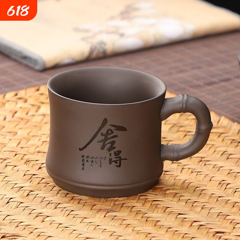 紫砂杯手工主人杯单杯功夫茶具品茗杯小口杯茶碗茶杯提把客人防烫