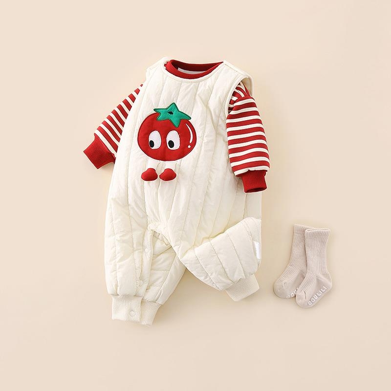 童泰婴儿衣服秋冬装加绒连体衣套装新生儿冬季超萌保暖哈背带上衣