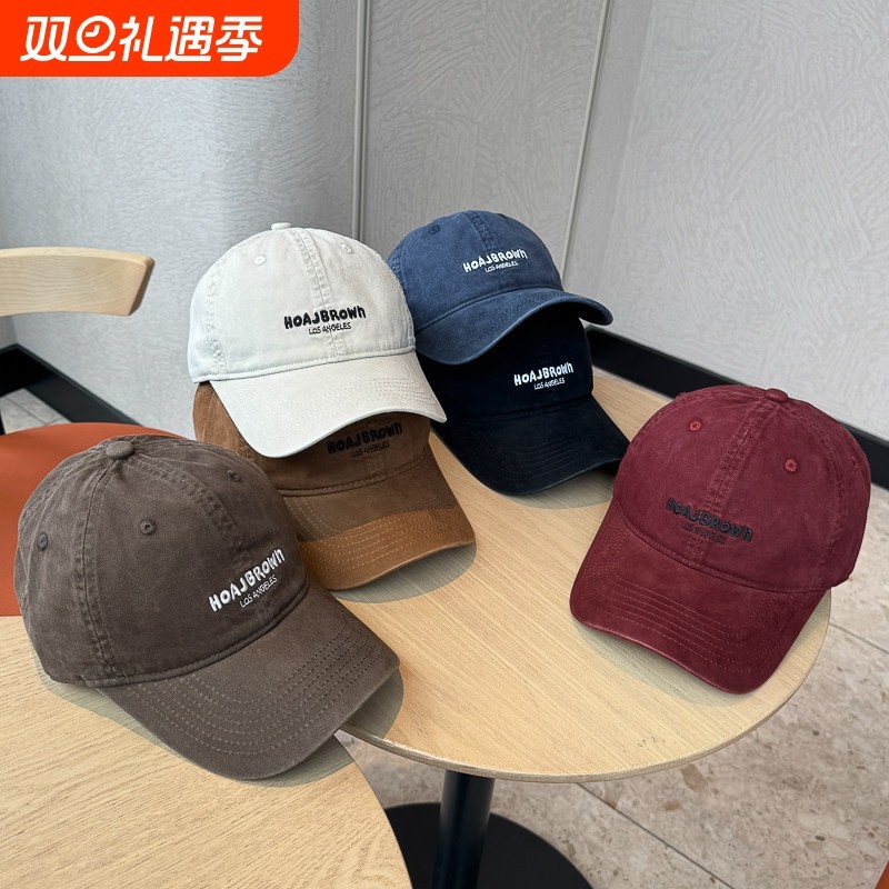 做旧水洗棉字母刺绣棒球帽子女街头百搭宽檐显脸小鸭舌帽男