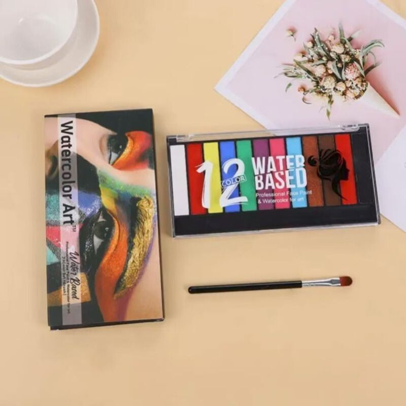 12色水溶性彩绘颜料全身可用脸部体绘涂料面部脸妆绘画爱好者必入平