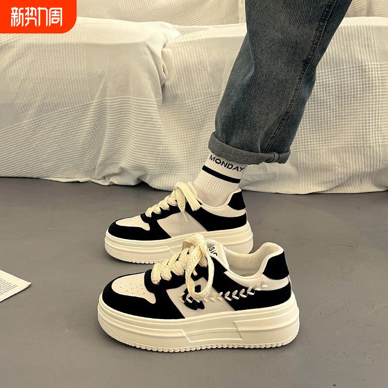小众厚底休闲小白鞋女百搭2026春季新款增高运动鞋国潮板鞋圆头