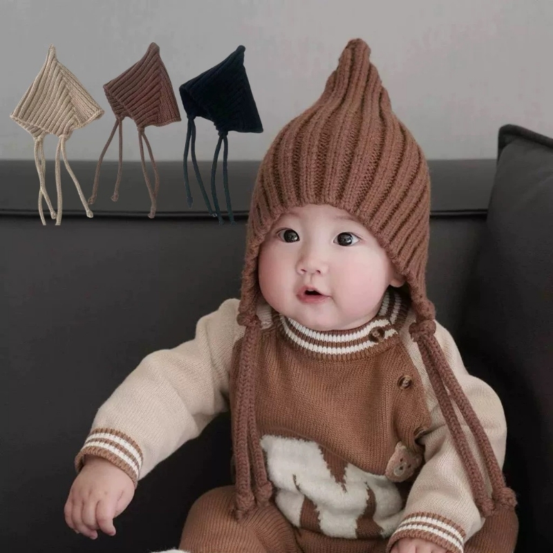 精灵帽婴儿帽子宝宝帽子针织护耳帽男童帽子可爱防风加厚保暖帽子