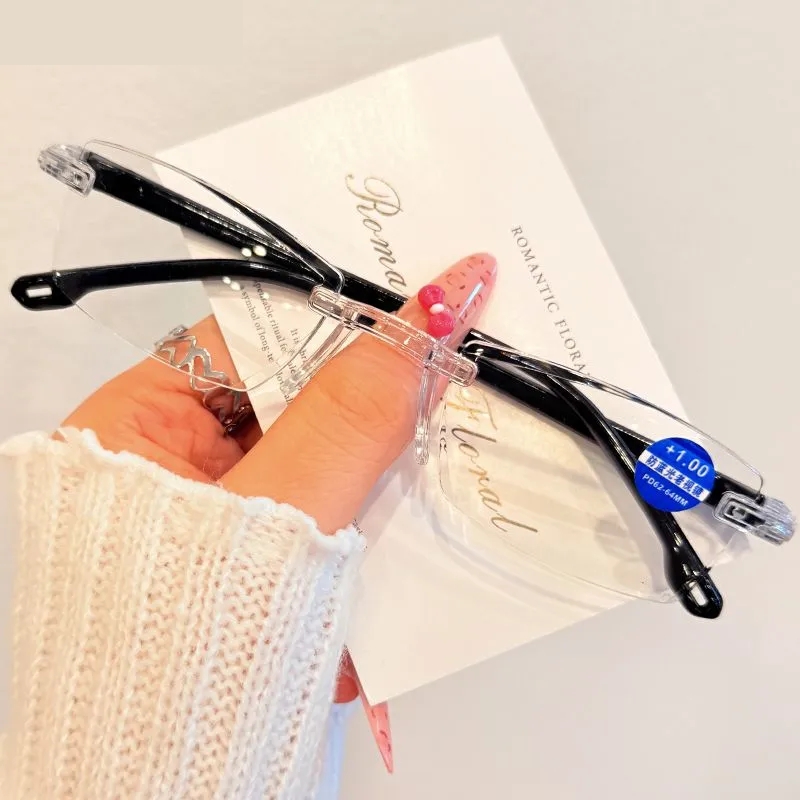 老花眼镜100-400度无框切边商务眼镜防蓝光高档智能变焦老人眼镜