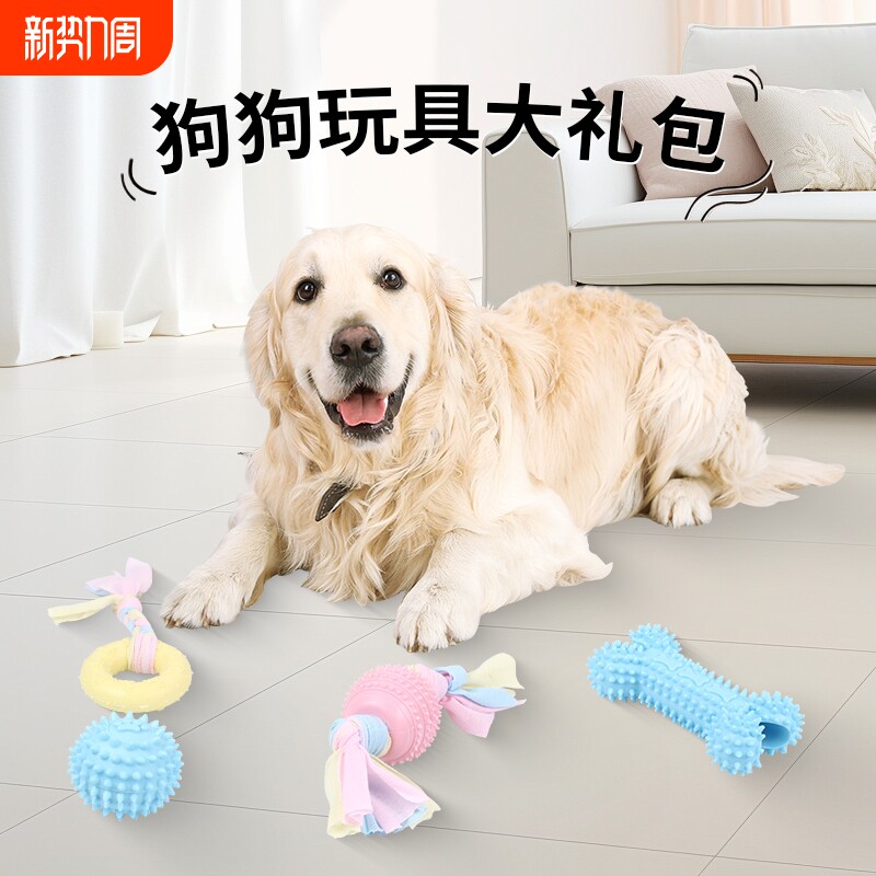 狗狗磨牙洁齿玩具耐咬解闷小型犬幼犬宠物用品骨头训练球逗狗套装