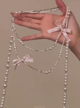 「少女心结」甜美波点蝴蝶结珍珠项链温柔气质叠戴时尚冬季锁骨链