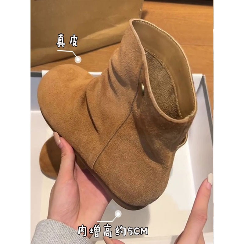 爆款复古内增高平底勃肯堆堆短靴女2025年新款软底舒适西部牛仔靴