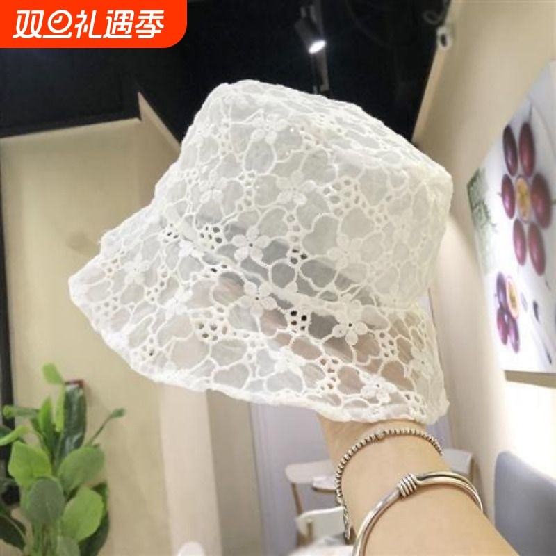 2024新款勾花镂空帽子蕾丝女百搭遮脸夏季薄花朵防晒遮阳平顶