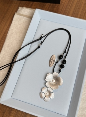 银色复古优雅风双花流苏项链女清冷民族设计感简约百搭服饰项链