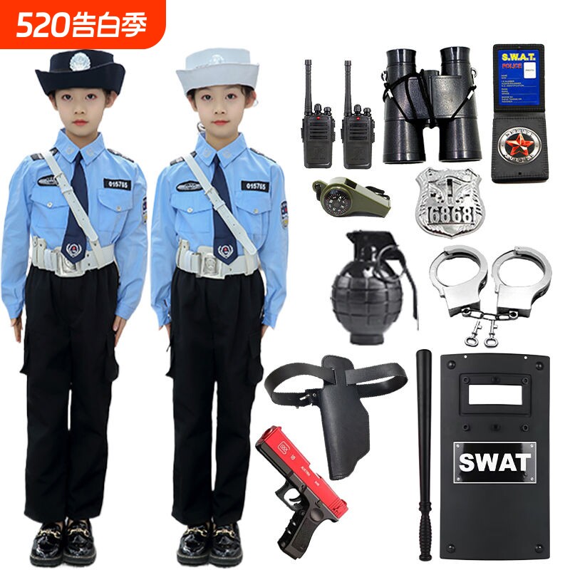 儿童军装警官玩具交警套装小孩制服衣服男女童小警察短袖演出服装