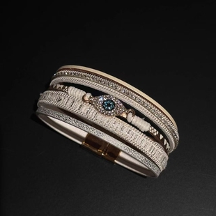 中古风恶魔之眼镶钻皮革手环复古高级感时尚手链手镯波西米亚配饰