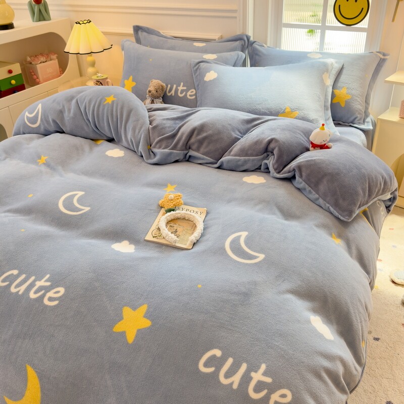 冬季牛奶绒被套单件珊瑚绒被罩加绒加厚绒150x200x230被单